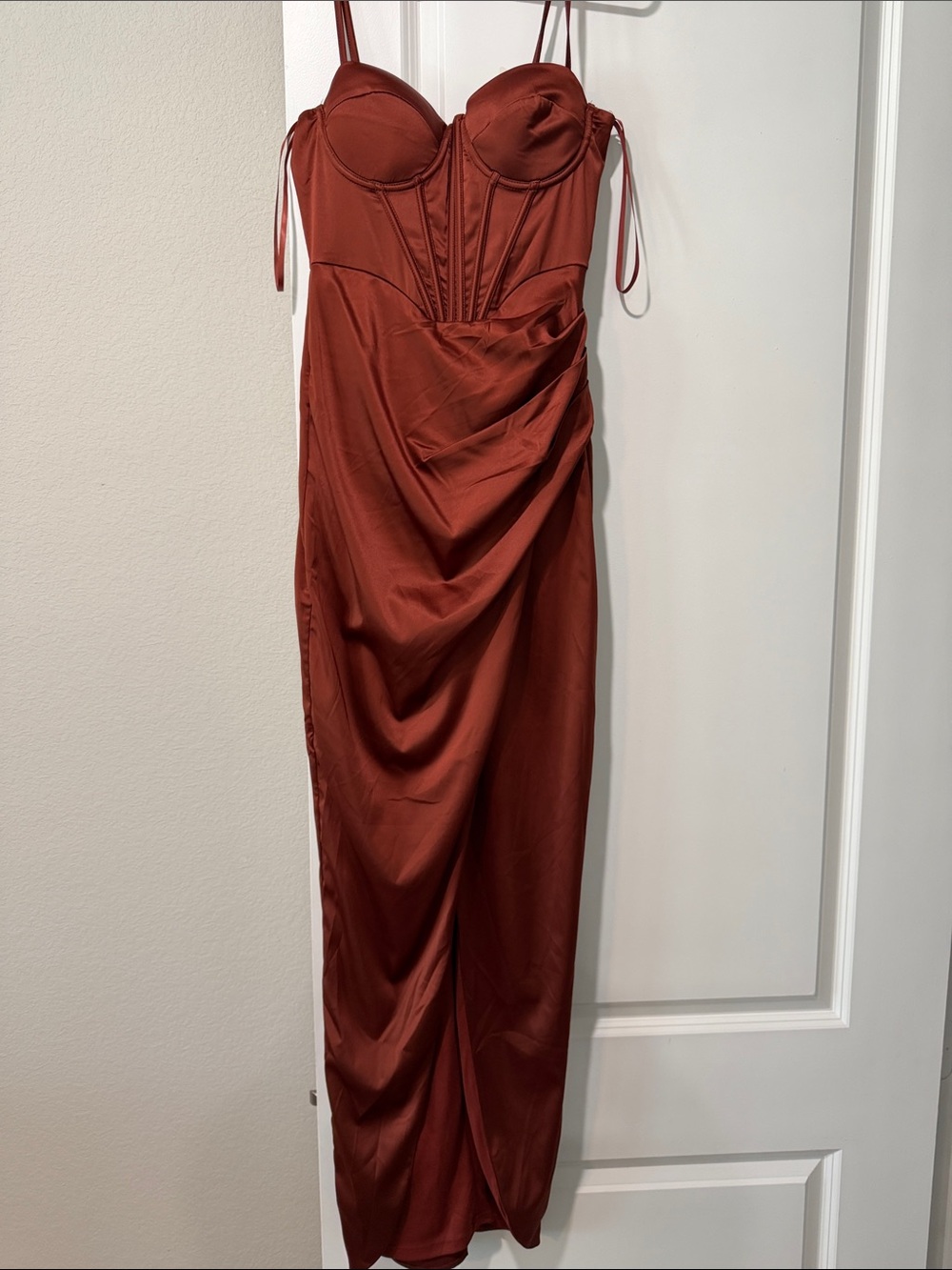 Windsor Rust Satin Bustier Midi Dress